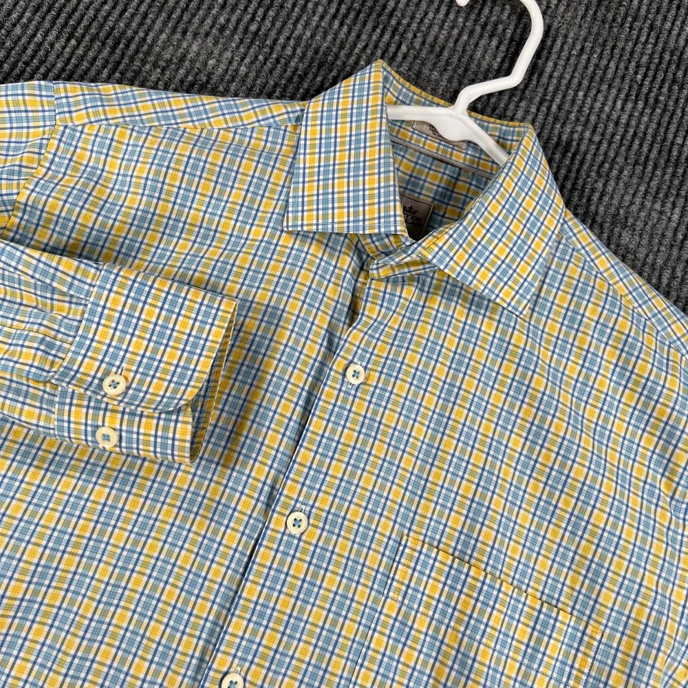 Peter Millar Shirt Mens Medium Yellow Blue Plaid Long Sleeve Button Up Dress